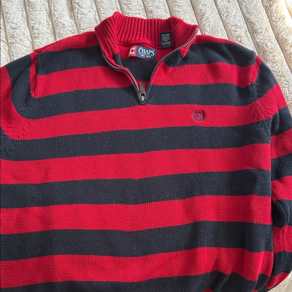 Chaps Men's Bold Red and Black Zip-Up Sweater
